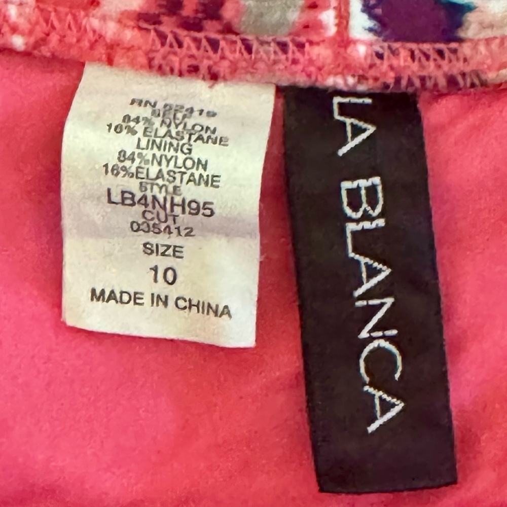 La Blanca Geometric Tribal Tankini Swimsuit Set 10 Coral Pink Blue Two Piece - Picture 7 of 14